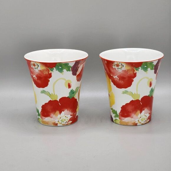 Set of 2 Jolly Poppy Mug by 222 Fifth Yellow Red Orange Flowers Floral - Picture 2 of 10